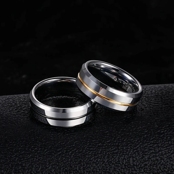 Tigrade 8mm Tungsten Wedding Band with Stylish Blue/Gray Line for Men