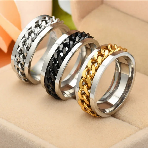 Men's Geometric Black Chain Stainless Steel Ring