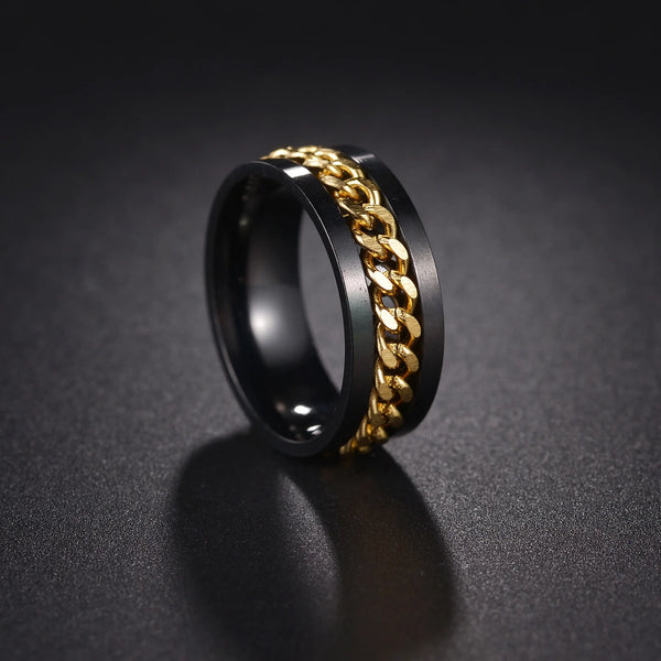 Punk Rock Double Chain Spinner Ring in Titanium Steel