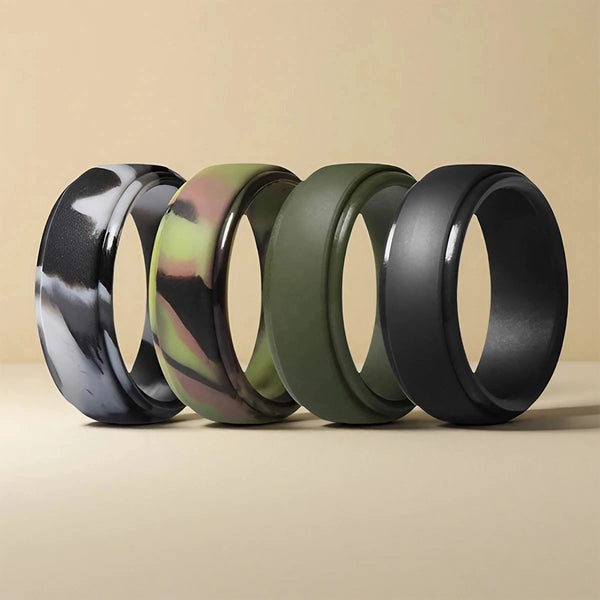 4 Pack Men's Silicone Rings Mens Rubber Wedding Bands, 8mm Wide, 2mm Thick