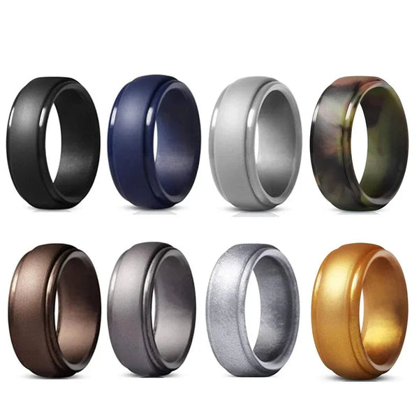 8pcs/set  8mm New Sports Rings Hypoallergenic Flexible Mens Wedding Rubber Bands Silicone Finger Ring For Men 7-14 Size